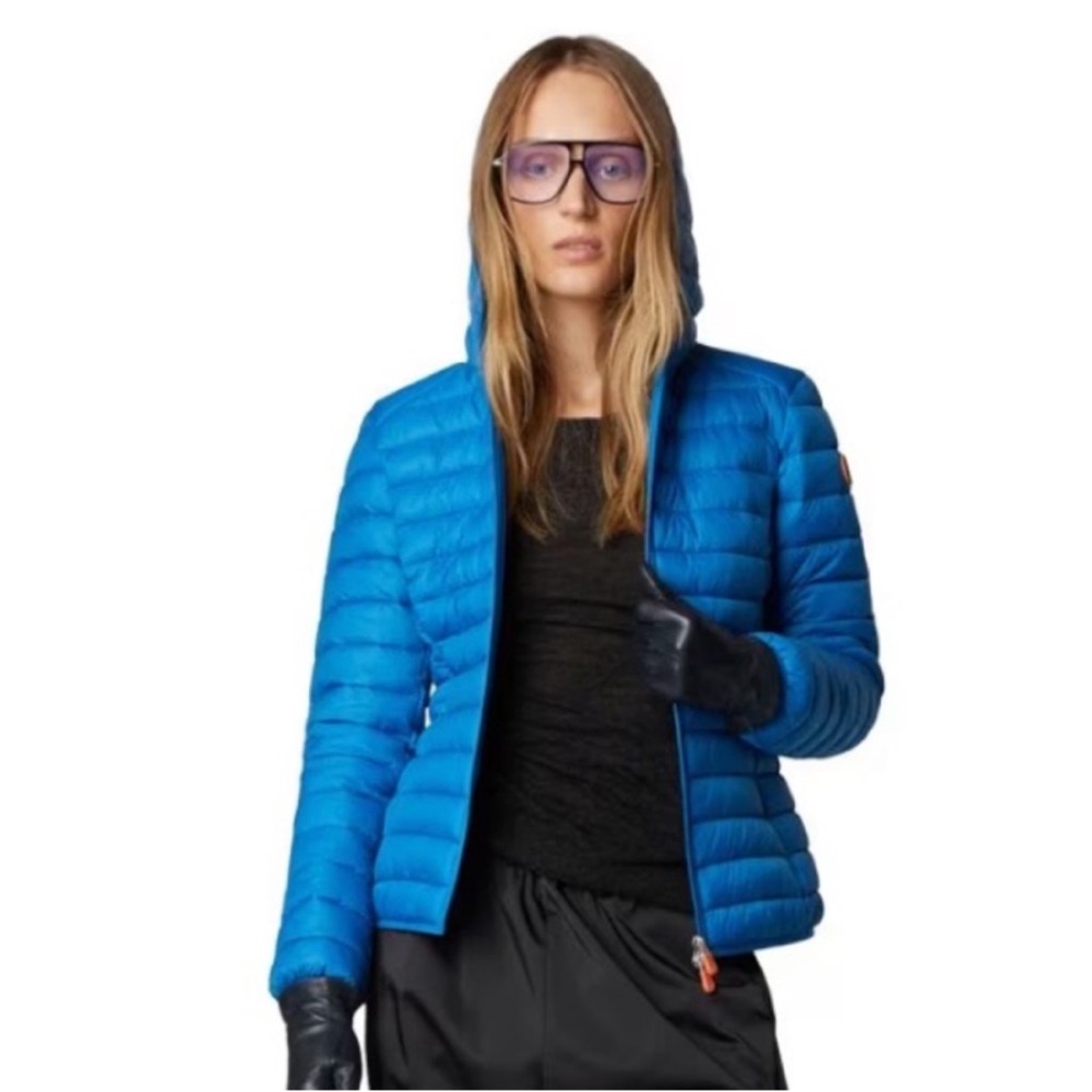 SAVE THE DUCK Women's Bright Blue Hooded Puffer Jacket - Picture 2 of 16